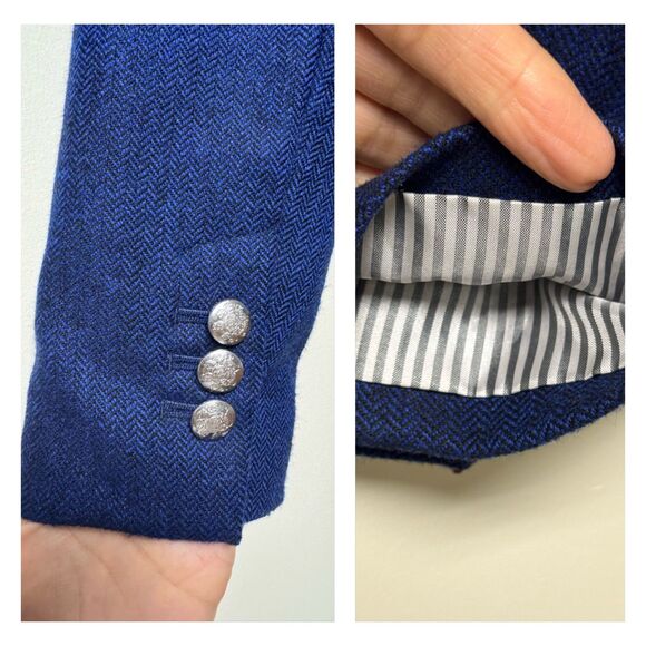 BANANA REPUBLIC H*cking Jacket Colorblock Bright Blue Wool Blend, Sz 4 - Picture 11 of 16